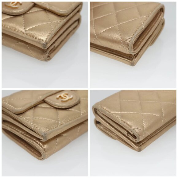 CHANEL Matelasse Compact Wallet Lamb Skin Gold CC Auth 136328 - Picture 16 of 16